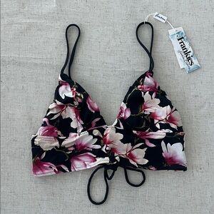 Black floral bikini top Triangle Bikini Top Flora